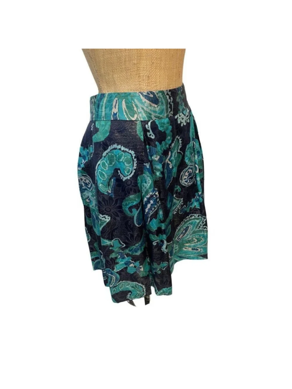 Tory Burch Lreena Pleated Skirt Floral Print Metallic size 8